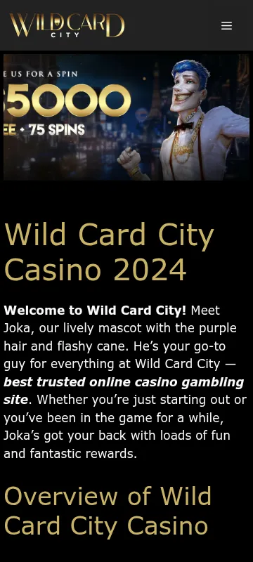Wild Card City Casino mobile browser experience with games and account access