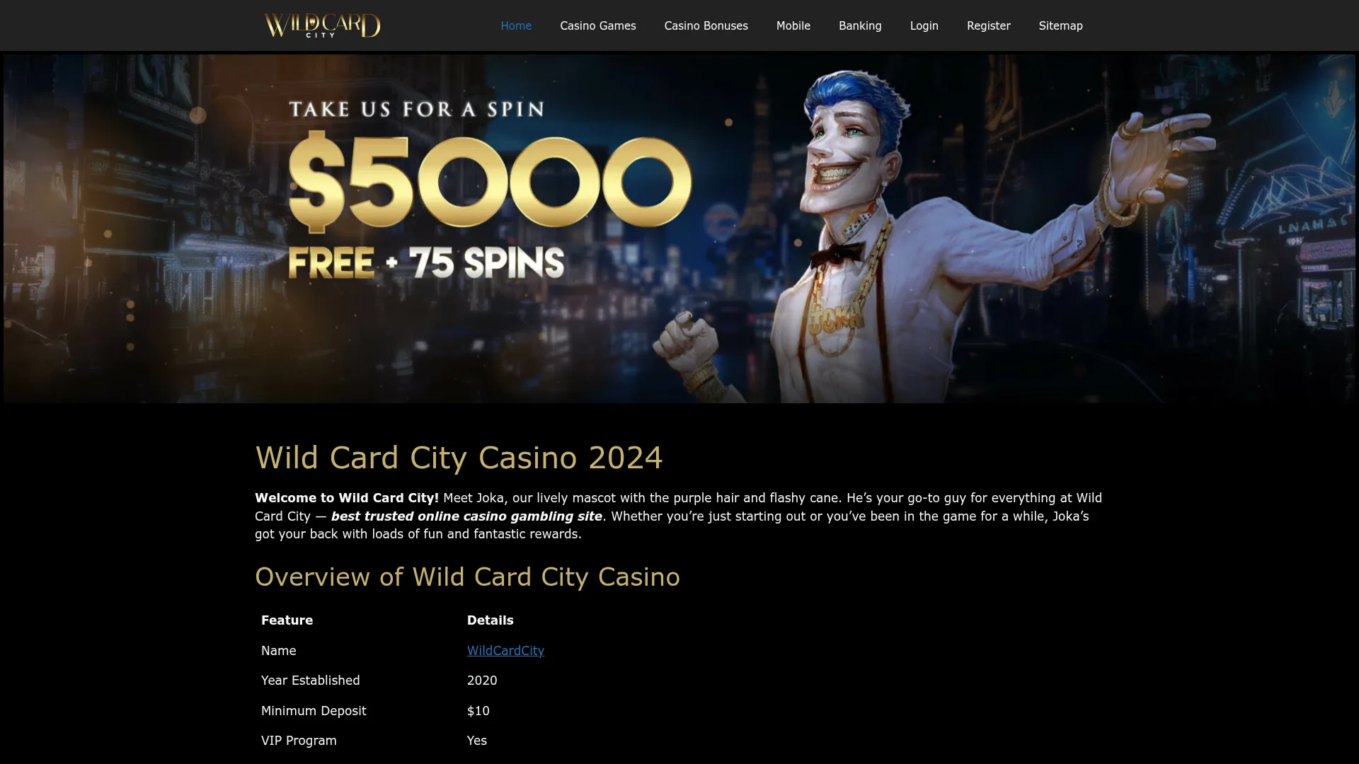 Wild Card City Casino desktop casino interface for Australian players